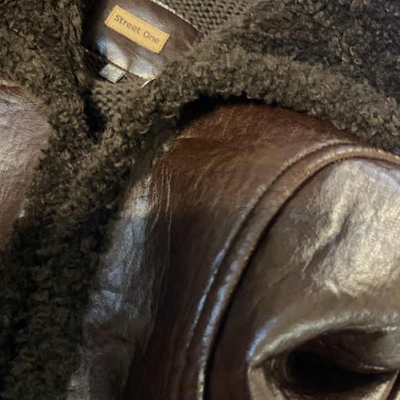 Vintage 90s leather knit Brown Shearling Women's Jacket - Picture 6 of 11